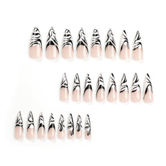 VIBEFICANT Wild Elegance: Zebra Print French Tip Medium Stiletto Press-On Nails