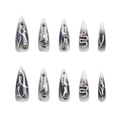 VIBEFICANT Violet Aura Punk Rhinestone Long Stiletto Gangster Instagram Baddie Press On Nails