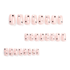 VIBEFICANT GLAZE Valentines Radiant Hearts Nude Rhinestone Nails  Medium Square Press-Ons