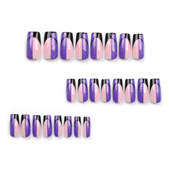 VIBEFICANT GLAZE Violet Purple and Black Geometric Medium Square Press-On Nails