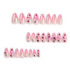 VIBEFICANT GLAZZE Valentines Cute Pink 3D Hearts Sparkly Rhinestone Press On