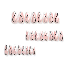 VIBEFICANT GLAZE  Pastel Pink and White Swirl Glitter Medium Coffin Fake Press-On Nails