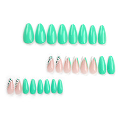 VIBEFICANT  GLAZE Leopard Print TIP Medium Almond Green Press-On Nails