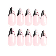 VIBEFICANT Glaze Blooming Elegance: Floral Rhinestone French Tip Medium Almond Press-On Nails