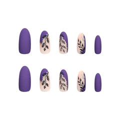 VIBEFICANT Glaze Blooms in Violet: Matte Floral Medium Almond Press-On Nails