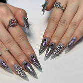 Aura Punk Rhinestone Long Stiletto Gangster Instagram Baddie Press On Nails