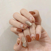 Fall Season Pumpkin Nail Art Cat Eye Medium Almond Press On Nails