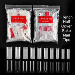 100/500PCS White Clear Natural Square Fake Nails Half Cover Acrylic Long French False Nail Tips Extension Fake Tip Manicure Tool