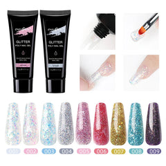 7pcs Glitter Poly Nail Gel Kit With Lamp UV Extension Builder Crystal Gel Set Nail Art Polygels Kit Set Nail Acrylic Gel Kit