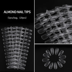 120pcs Almond Clear Natural Nail Color False Tipst Full Cover Fake Nail Tips