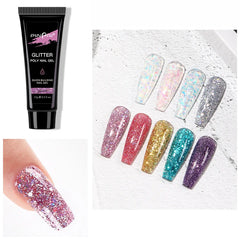 15ml Glitter Poly Nail Gel UV LED Builder Acrylic Gel Kit for Nail Art Poly Extension Gel Set Nail Sequins Polygels Kit
