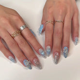 VIBEFICANT 3D Star Rhinestone Embellished Medium Almond Blue Press-On Nails