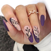 VIBEFICANT Blooms in Violet: Matte Floral Medium Almond Press-On Nails
