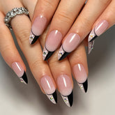 VIBEFICANT Blooming Elegance: Floral Rhinestone French Tip Medium Almond Press-On Nails