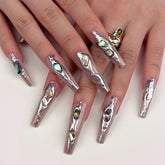 Long Coffin 3D Chrom Rhinestone Y2K Press on Nails