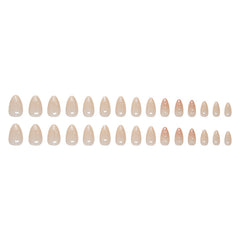 VIBEFICANT GLAZE Nude Embossed Art Pearl Embellishment Short Almond Press on Nails