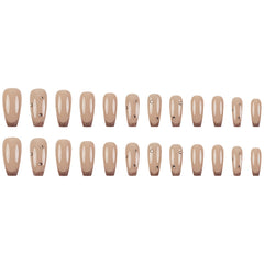 VIBEFICANT GLAZE Nude Medium Coffin Glitter French Tip Rhinestone Press on Nails