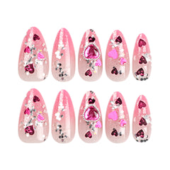 VIBEFICANT GLAZZE Valentines Cute Pink 3D Hearts Sparkly Rhinestone Press On