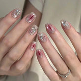 VIBEFICANT Glaze Cat Eye Short Squaoval Rhinestone Design Press on Nails