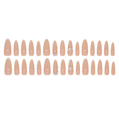 VIBEFICANT GLAZE Elegant Nude With Rhinestone Medium Almond Stick On Nails