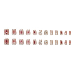 VIBEFICANT Glaze Cat Eye Short Squaoval Rhinestone Design Press on Nails