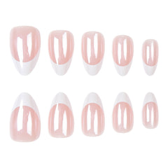 VIBEFICANT GLAZE Chrome Pink Medium Almond French Tip Press on Nails