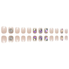 VIBEFICANT GLAZE Squoval Extra Short Nude Bold Rhinestone & Pearl Embellishment Press on Nails