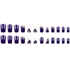 VIBEFICANT GLAZE Purple & White Medium Square Abstract Art Glitter Press on Nails