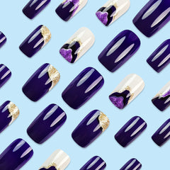 VIBEFICANT GLAZE Purple & White Medium Square Abstract Art Glitter Press on Nails