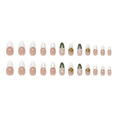 VIBEFICANT GLAZE White French Tip Embossed Art Medium Almond Press on Nails