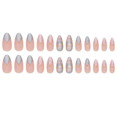 VIBEFICANT GLAZE 3D Pastel Pink & Blue Cute Medium Almond Stick On Nails