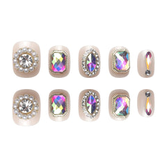 VIBEFICANT GLAZE Squoval Extra Short Nude Bold Rhinestone & Pearl Embellishment Press on Nails