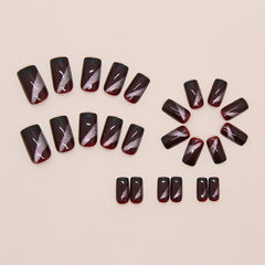 VIBEFICANT GLAZE Burgundy Cat Eye Medium Squaoval Glitter Design Press on Nails