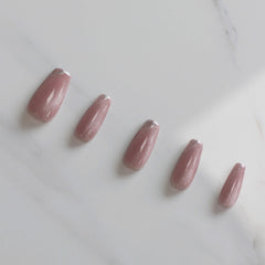 Vibeficant Progel Pink Cat Eye Handmade Gel Press on Nails Medium Coffin Glitter French Tip Design