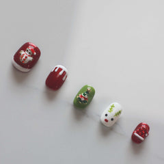 Vibeficant Progel Christmas Handmade Gel Press on Nails Short Squoval Glitter Design