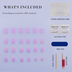 Vibeficant Glaze Light Purple Press on Nails Short Squoval Daisy Design