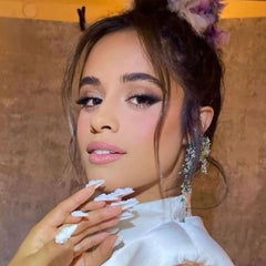 Vibeficant Progel White Handmade Gel Press on Nails Medium Stiletto 3D Relif Art Embossed with Flower