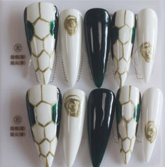 Vibeficant Progel White Handmade Gel Press on Nails Long Stiletto Snake Skin Gold Rose Design