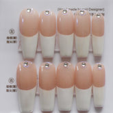 Pastel Handmade Gel Press on Nails Medium Coffin French Tip with Rhinestone Design