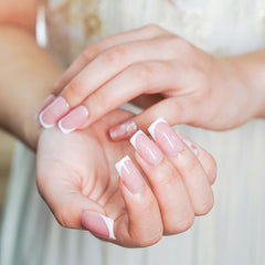 Vibeficant Glaze Pink Press on Nails Medium Square French Tip Design