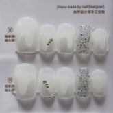 Vibeficant Progel Glitter Handmade Gel Press on Nails Short Coffin French Tip Design