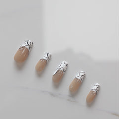 Vibeficant Progel French Swirl Zebra Handmade Gel Press on Nails Medium Coffin Rhinestone Design