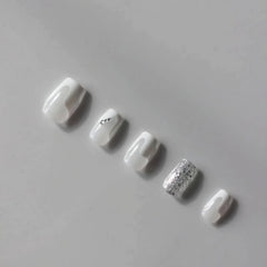 Vibeficant Progel Glitter Handmade Gel Press on Nails Short Coffin French Tip Design
