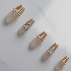 Vibeficant Progel French Handmade Gel Press on Nails Medium Coffin 3D Heart Design