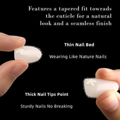 Vibeficant Glaze Nude Press on Nails Medium Almond French Tip with Green Clover
