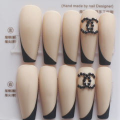Vibeficant Progel French Tip Handmade Gel Press on Nails Long Coffin Chanel Design