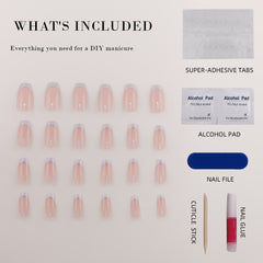 Glaze Pink Press on Nails Short Coffin French Tip with Blue Glazed Donut Design