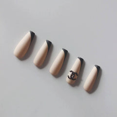 Vibeficant Progel French Tip Handmade Gel Press on Nails Long Coffin Chanel Design
