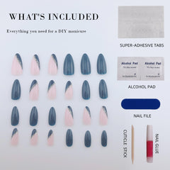 Vibeficant Glaze Navy Blue Press on Nails Medium Almond Glitter Design