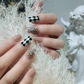 Vibeficant Glaze Nude Press on Nails Medium Square French Glitter with Rabbit Design